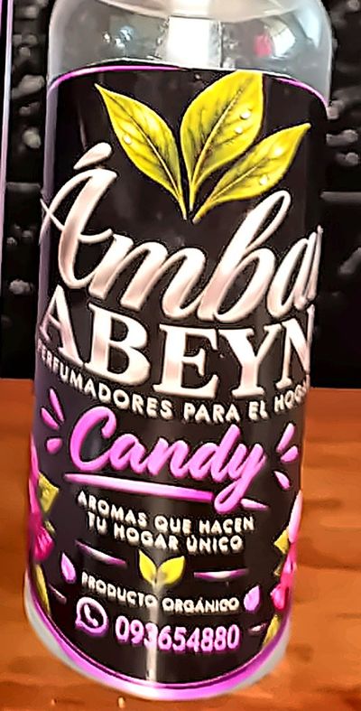 Etiqueta del perfumador chiquito Candy de Ámbar ABEYN
