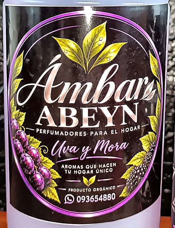 Etiqueta completa del perfumol Uva y Mora de Ámbar ABEYN
